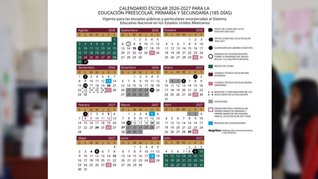 Calendario escolar de la SEP para el ciclo 2026-2027.