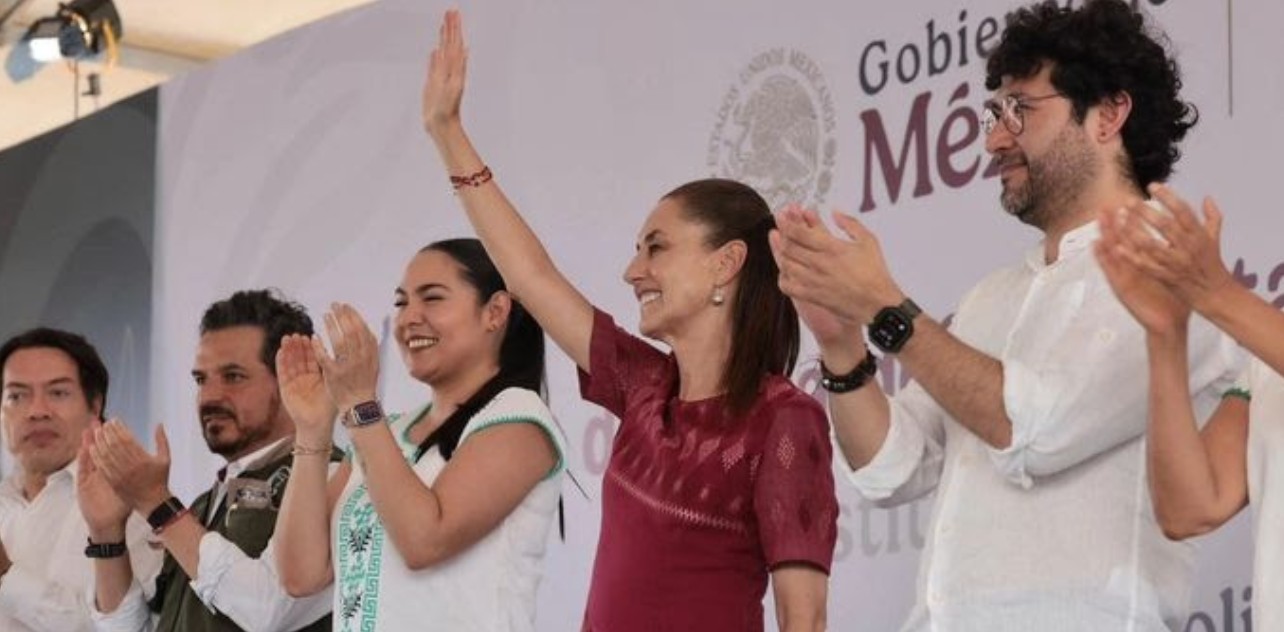 Claudia Sheinbaum durante el arranque de obra de un hospital en Manzanillo.