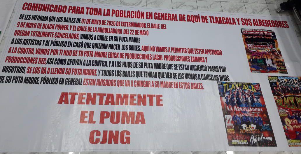 Célula delictiva lanza amenazas contra bailes populares en Tlaxcala; advierten ataques en próximos eventos de Atlahapa y Contla