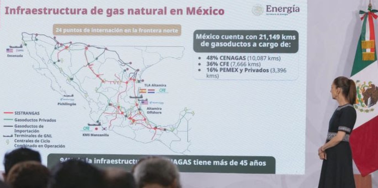 Claudia Sheinbaum durante la presentación del Plan de Gasoductos en Palacio Nacional