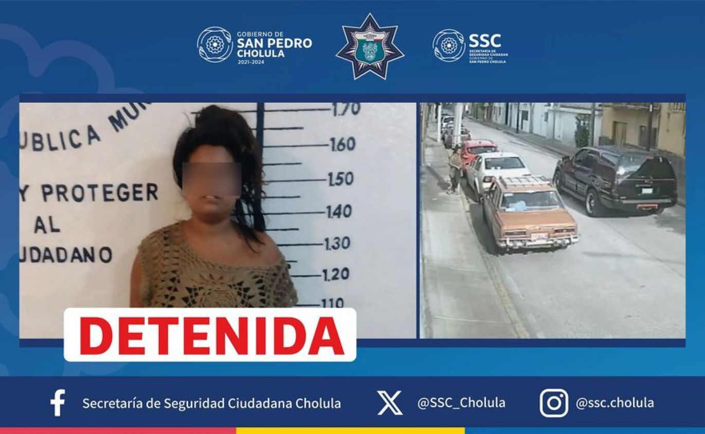 Policía Municipal de Cholula detiene a mujer por presunto robo de celular