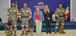 Foto: Cortesía Tres cachorros belga malinois durante la ceremonia de entrega a México.