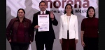 Foto: Cortesía Cruz Pérez Cuéllar durante evento de Morena
